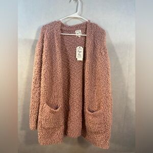 Hippie Rose Cozy Blush Pink Open Front Cardigan with pockets size M
